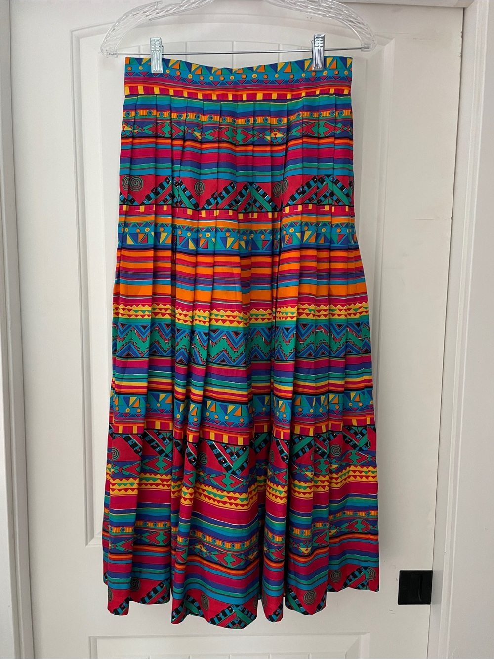 VINTAGE Bob Mackie Southwestern Pleated Silk Skirt